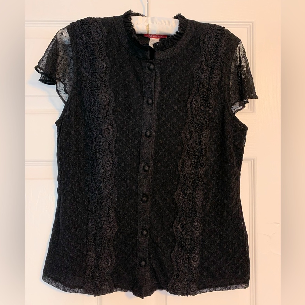 GUC Anne Klein black lace button down blouse size medium